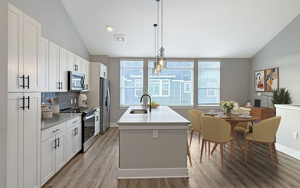 B2 - 2 bedroom floorplan layout with 2.5 bathrooms and 1317 square feet (Kitchen, 2D)