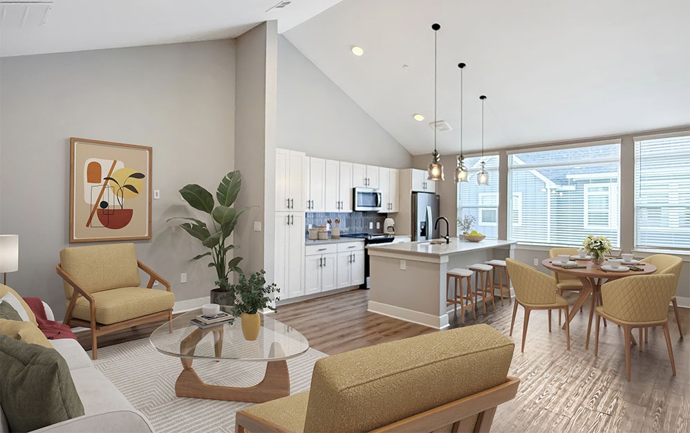 B2 - 2 bedroom floorplan layout with 2.5 bathrooms and 1317 square feet (Living Room, 2D)