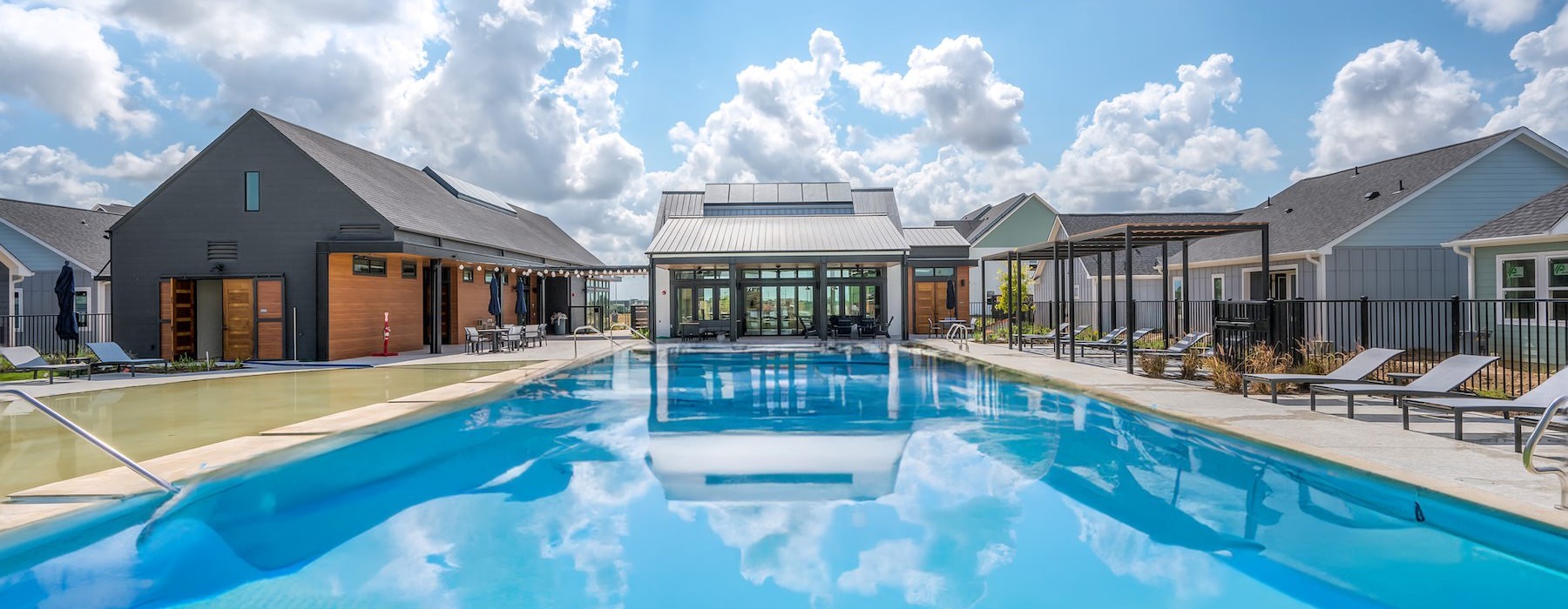 a swimming pool in a courtyard