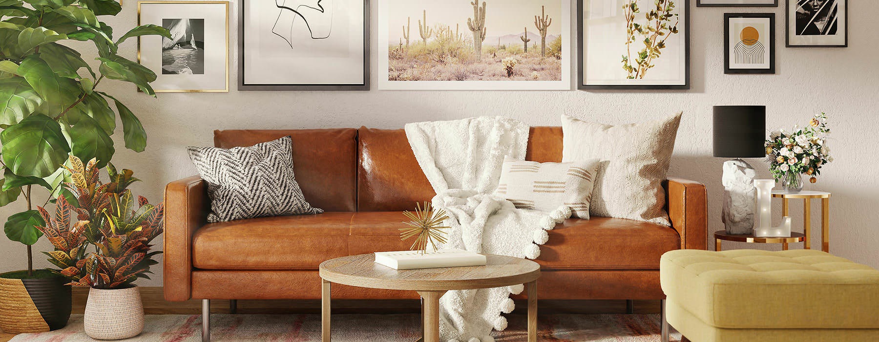 furnished living room stock photo